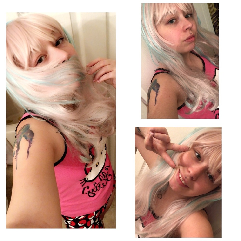 Cute synthetic pastel cotton candy wig